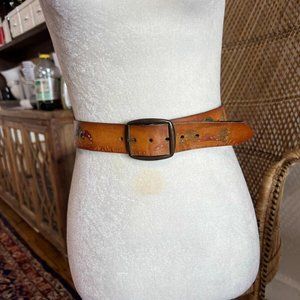 Vintage Brown Belt with colorful mushrooms size 28